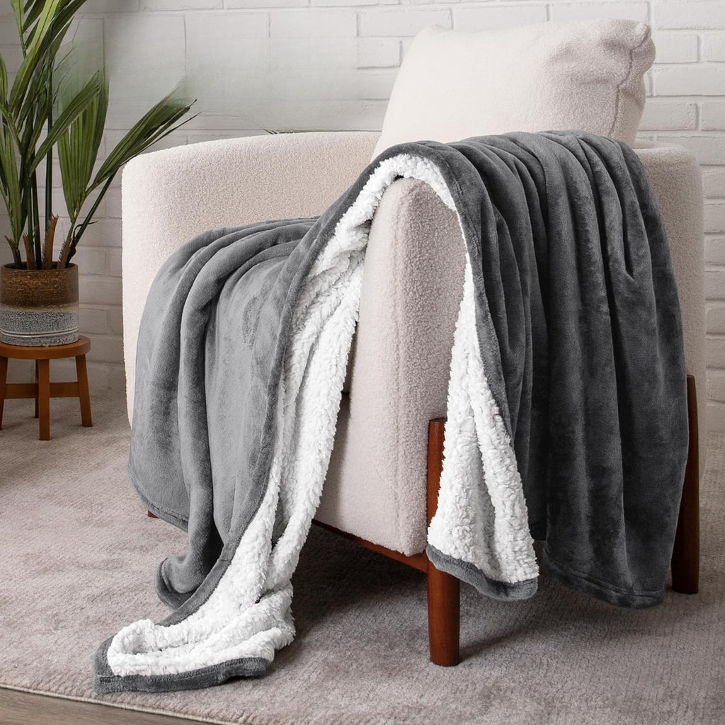 Grey Reversible Sherpa Fleece Blanket