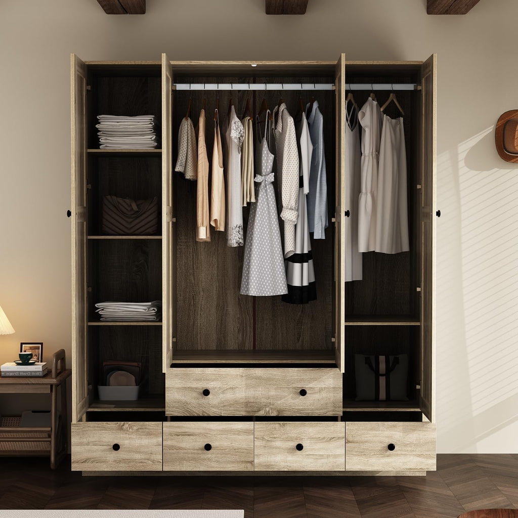 Brown Rattan Wooden Wardrobe Armoire