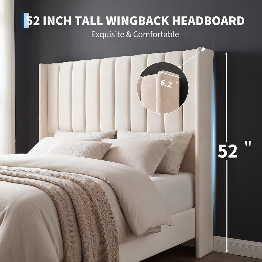 Channel‑Tufted Wingback Queen Bed Frame