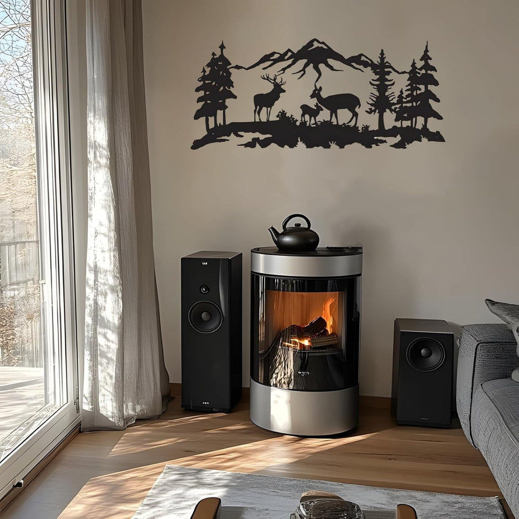 Deer Family Mountain Metal Wall Art
