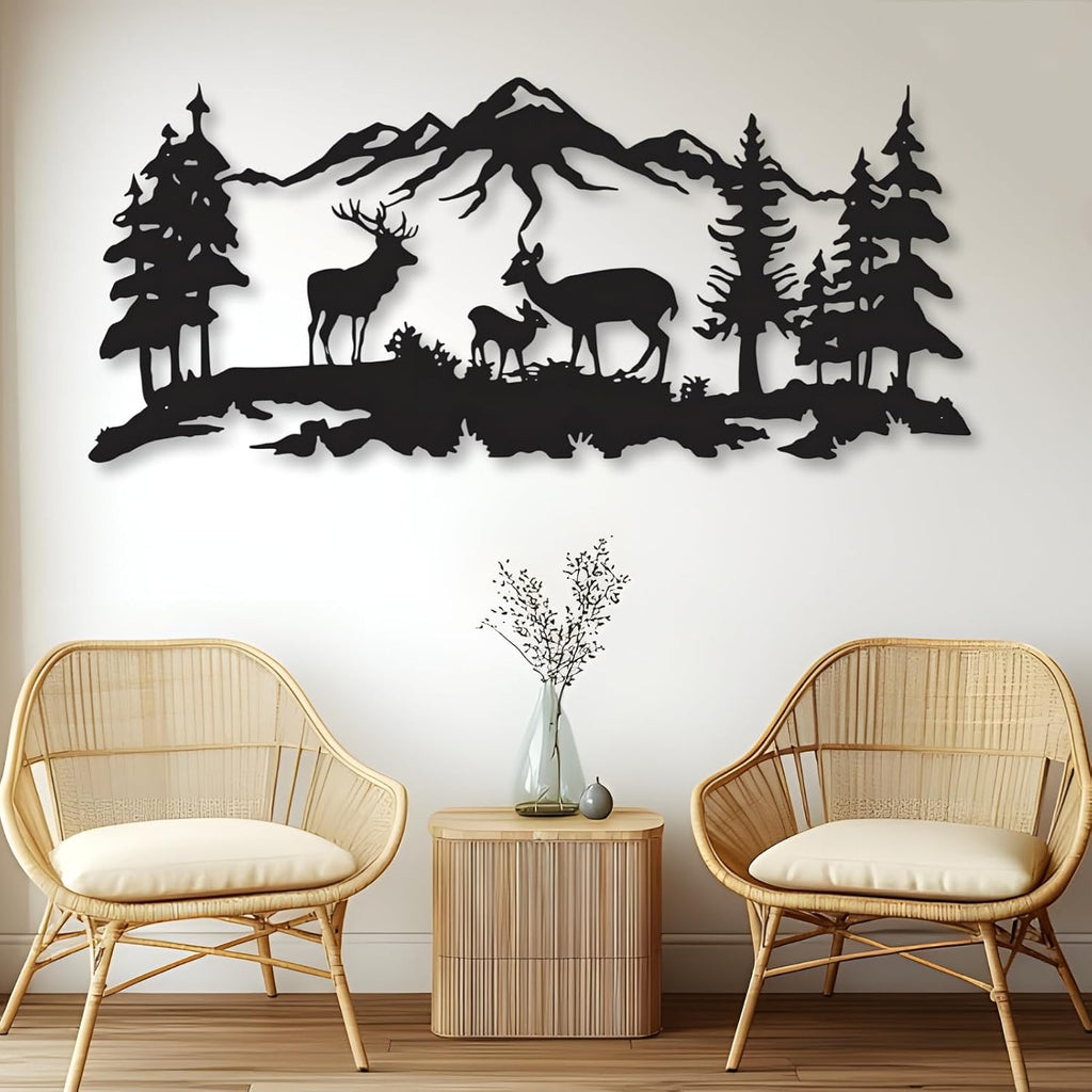 Deer Family Mountain Metal Wall Art
