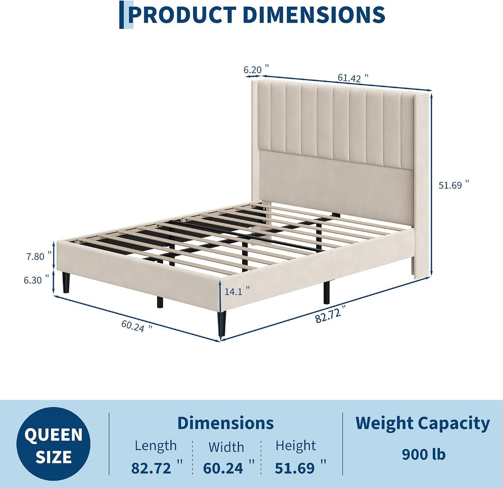 Channel‑Tufted Wingback Queen Bed Frame