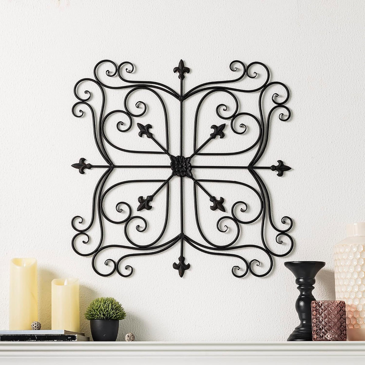 Matte Black Fleur‑de‑lis Metal Wall Decor