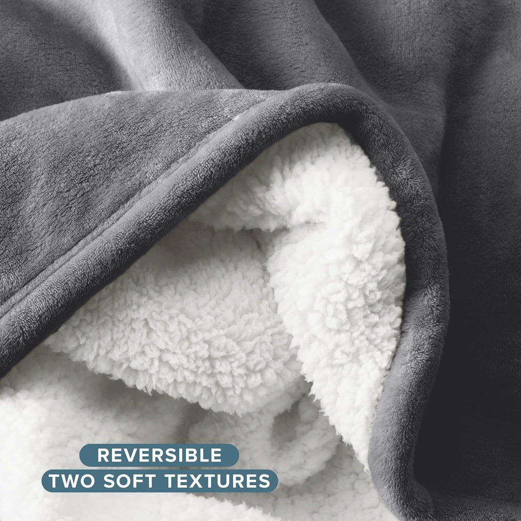 Grey Reversible Sherpa Fleece Blanket