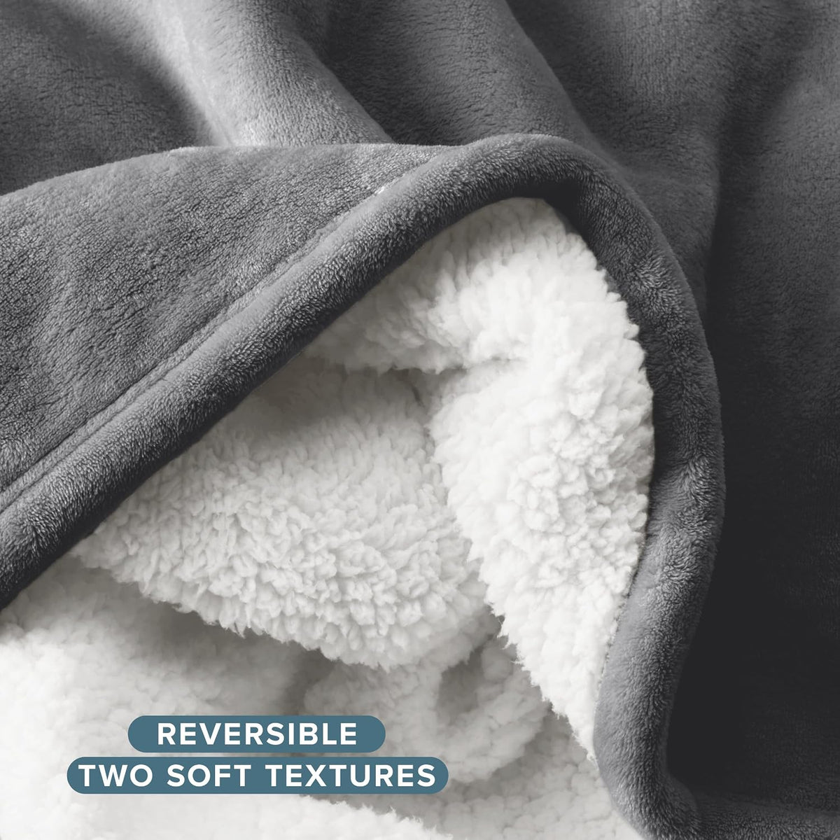 Grey Reversible Sherpa Fleece Blanket