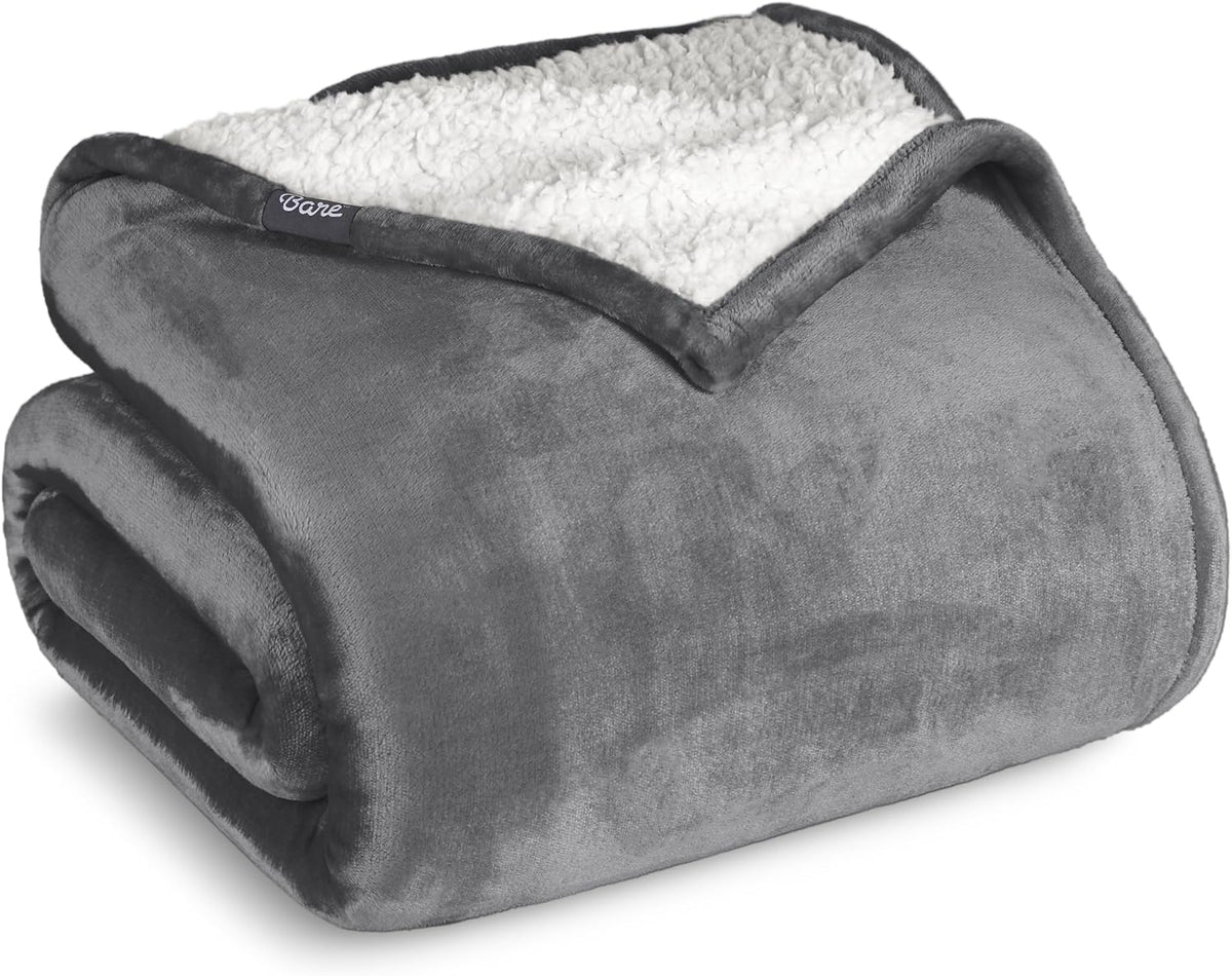 Grey Reversible Sherpa Fleece Blanket
