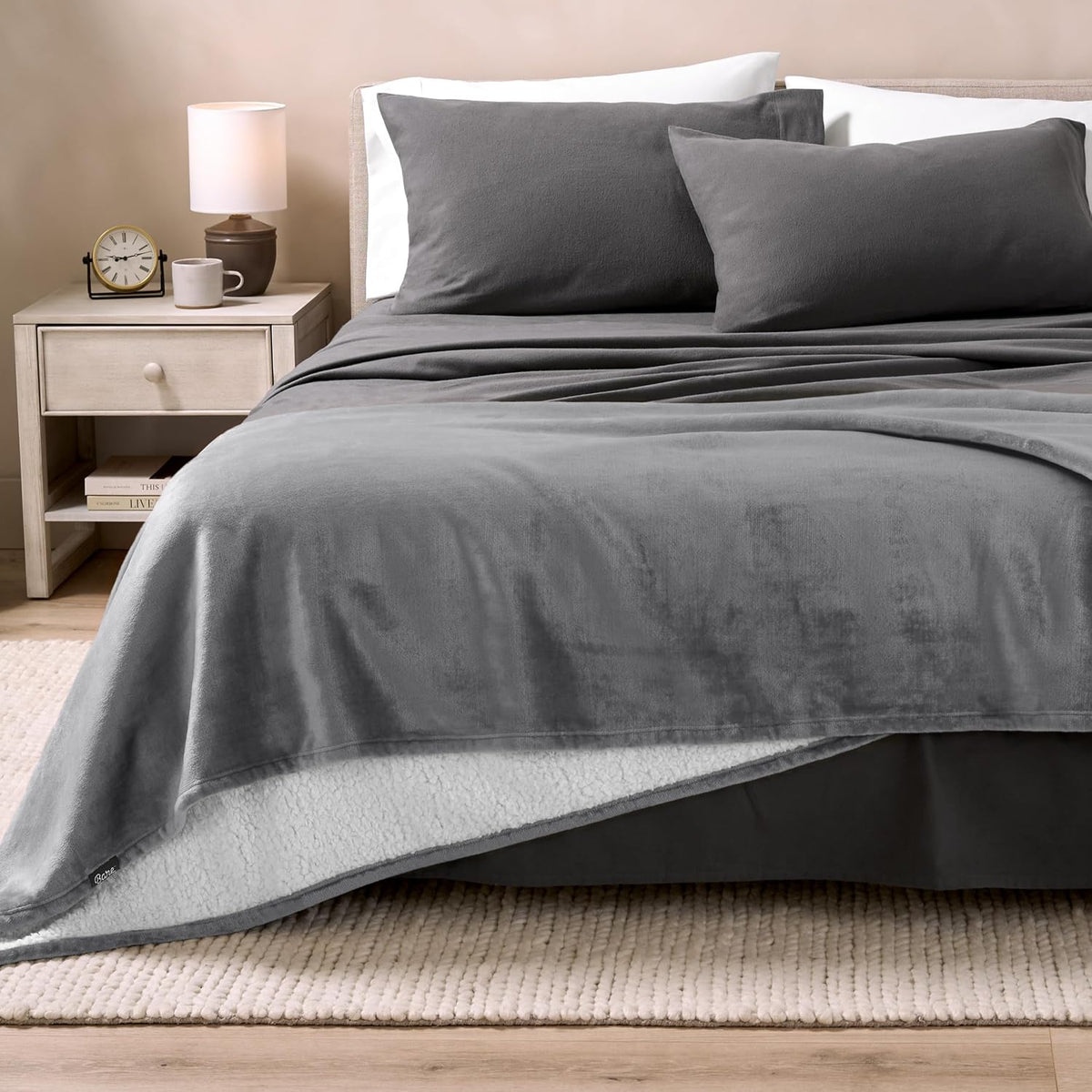Grey Reversible Sherpa Fleece Blanket