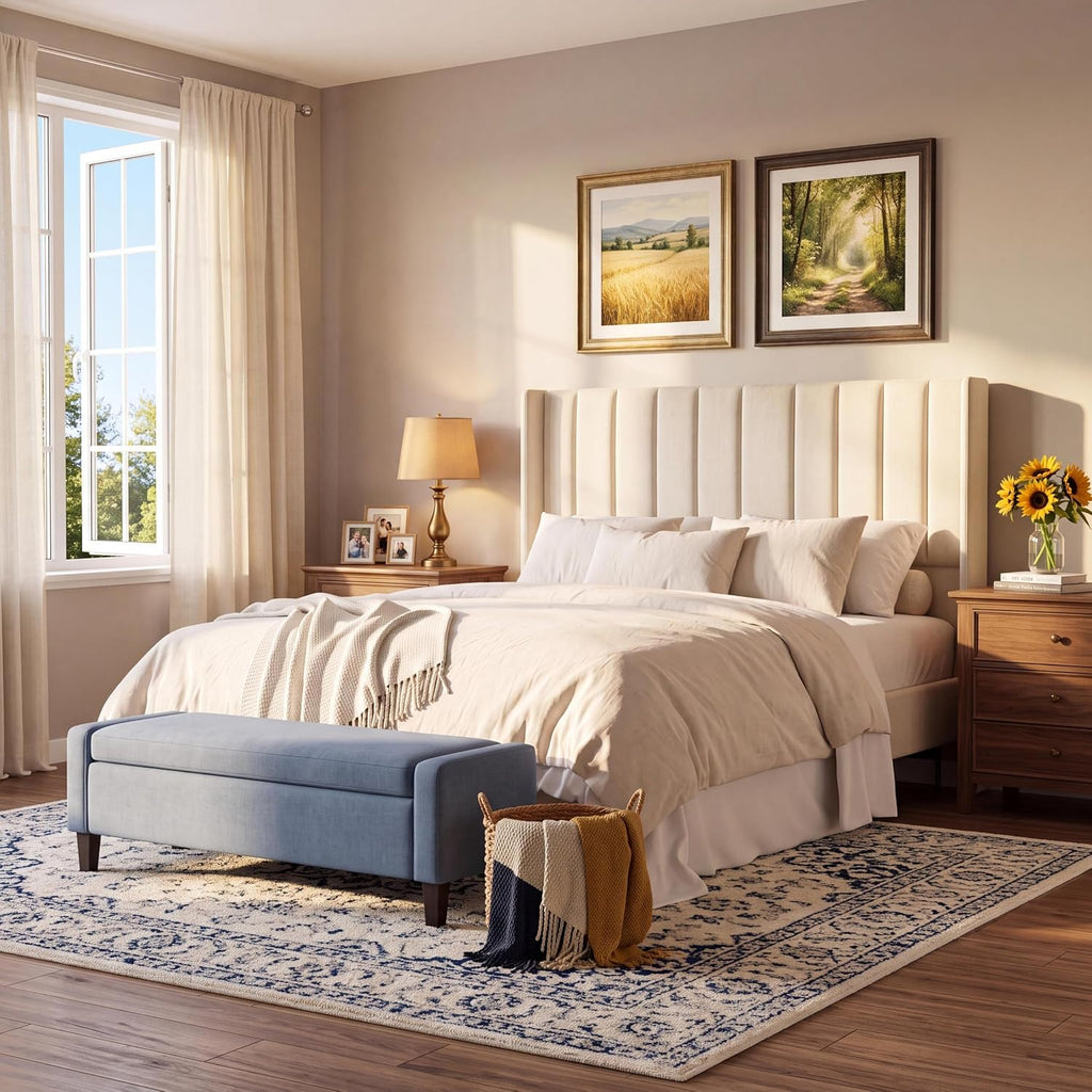 Channel‑Tufted Wingback Queen Bed Frame